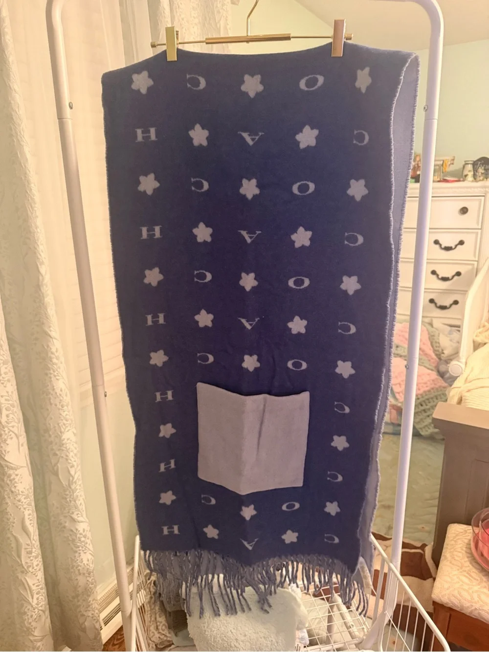 COACH Sky Blue Star Motif Oversized muffler with Pocket Panels-OS